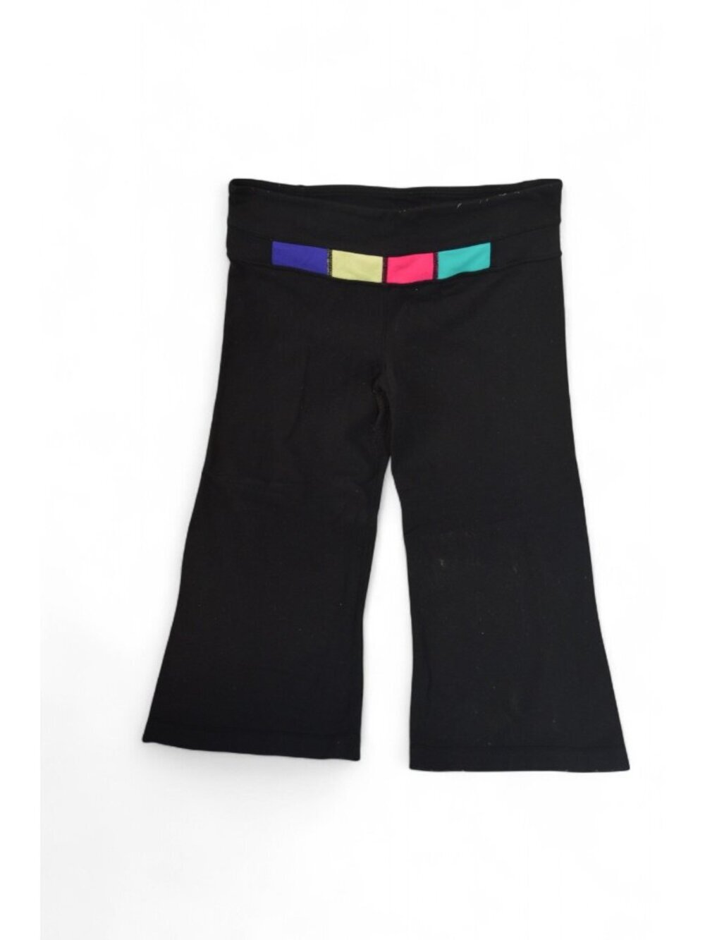 Lululemon Black Cropped Yoga Pants Color Block Waistband Size 8